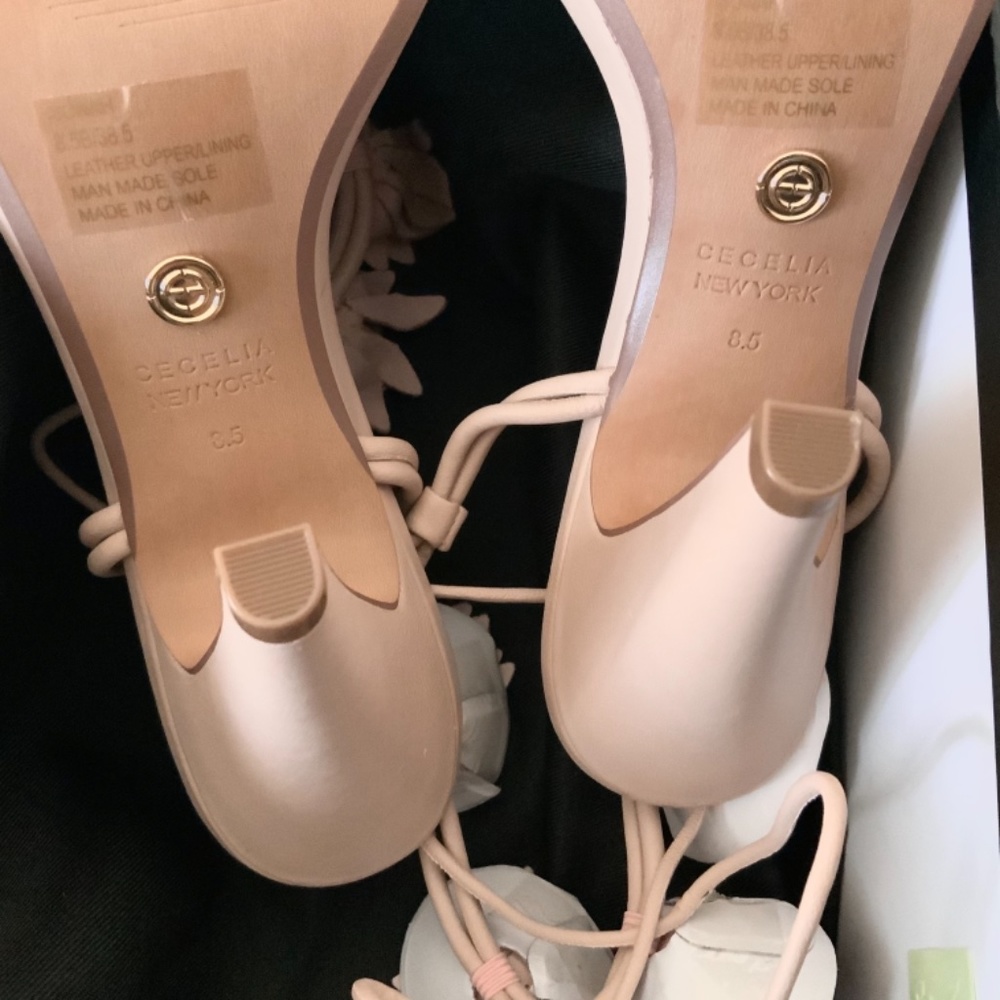 CECELIA SONAH NUDE PINK FLORAL HEELS SANDALS PUMPS - Picture 11 of 15